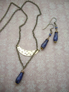 Lapis Lazuli Drop Earrings, Antique Gold Earrings, Clip-on, Gift Under 20.