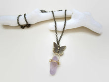 Load image into Gallery viewer, Amethyst Crystal Point Pendant With Butterfly Charm.