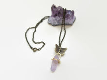 Load image into Gallery viewer, Amethyst Crystal Point Pendant With Butterfly Charm.