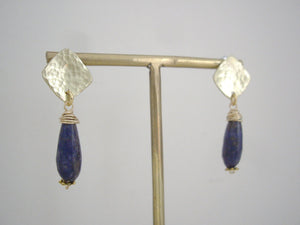 Lapis lazuli Gold Drop Earrings, Geometric Modern Retro Jewelry.