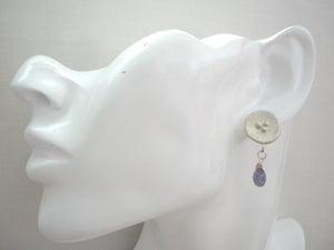 Poppy motif silver earrings, Handcrafted, Tanzanite jewelry.