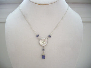 Poppy Tanzanite Necklace, December Birthstone Gift, Circle Sterling Silver Pendant.