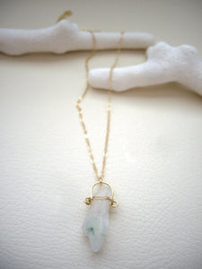 Raw Quartz Gold Chain Necklace, Green Quartz, Organic Jewelry.