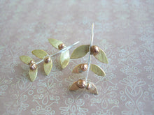 Load image into Gallery viewer, Gold Leaf Mistletoe Earrings, Woodland Jewelry.