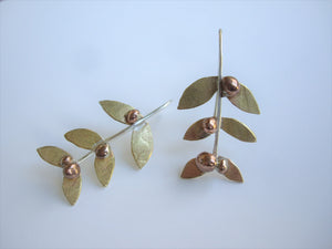 Gold Leaf Mistletoe Earrings, Woodland Jewelry.