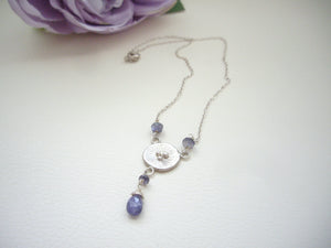 Poppy Tanzanite Necklace, December Birthstone Gift, Circle Sterling Silver Pendant.