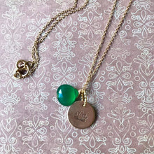 Load image into Gallery viewer, Lotus Flower Hand Stamped Necklace, Disk Pendant, Choose Your Stone.