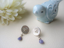 Load image into Gallery viewer, Poppy motif silver earrings, Handcrafted, Tanzanite jewelry.