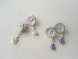 Poppy motif silver earrings, Handcrafted, Tanzanite jewelry.