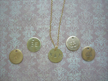 Load image into Gallery viewer, Personalized Initial Necklace, Hand Stamped Disc Pendant, Made To Order.