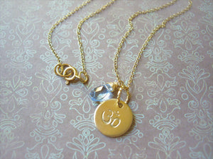 Lotus Flower Hand Stamped Necklace, Disk Pendant, Choose Your Stone.