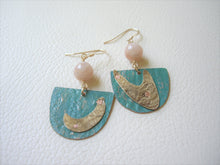 Load image into Gallery viewer, Mixed Metal Riveted earrings, Caribbean Blue, Colored Metal Jewelry.