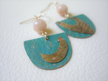 Load image into Gallery viewer, Mixed Metal Riveted earrings, Caribbean Blue, Colored Metal Jewelry.