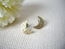 Load image into Gallery viewer, Hand stamped Crescent Moon earrings.